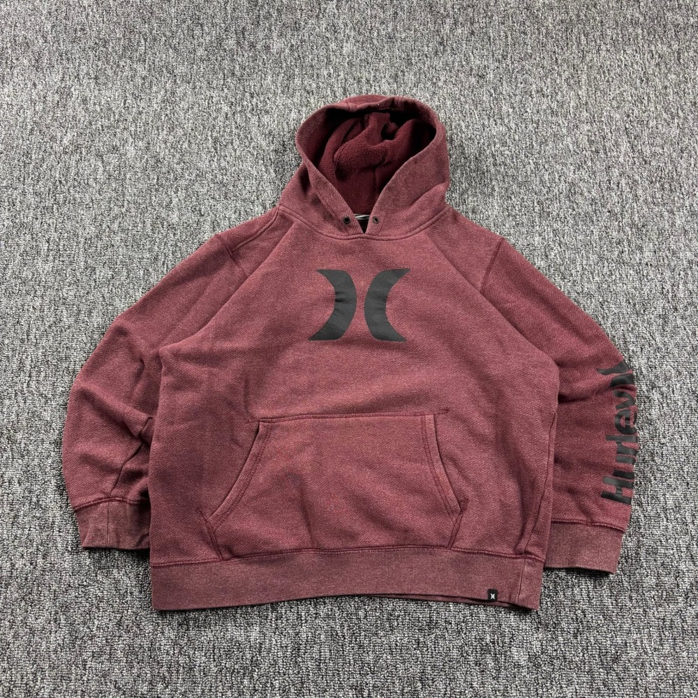 Skater Y2K Heavyweight Hurley Surf Hoodie Burgundy Red Size Large